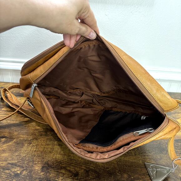 Lavive Sling Bag Convertible Backpack Tan Leather Stud Trim Pockets Boho Western - Picture 11 of 16